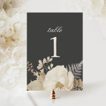 Elegant Earthy Floral Dark Grey Moody Wedding Tischnummer<br><div class="desc">This lovely wedding table number sign features a border of pretty boho flowers in subtle neutral tones with classic typography. The card is the same on both sides. Use card holders from catering or party supply retailers... OR you can purchase elegant photo frames to place on tables (available at a...</div>