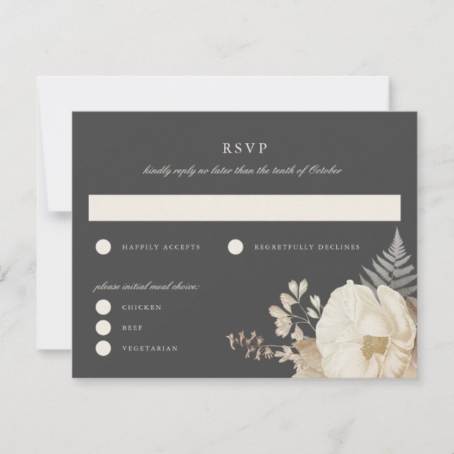 Elegant Earthy Floral Gray Wedding RSVP Replik Car Einladung (Vorderseite)