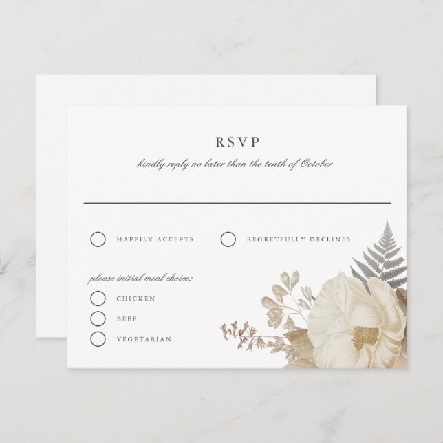 Elegant Earthy Floral Wedding RSVP Replik Card Einladung (Vorne/Hinten)