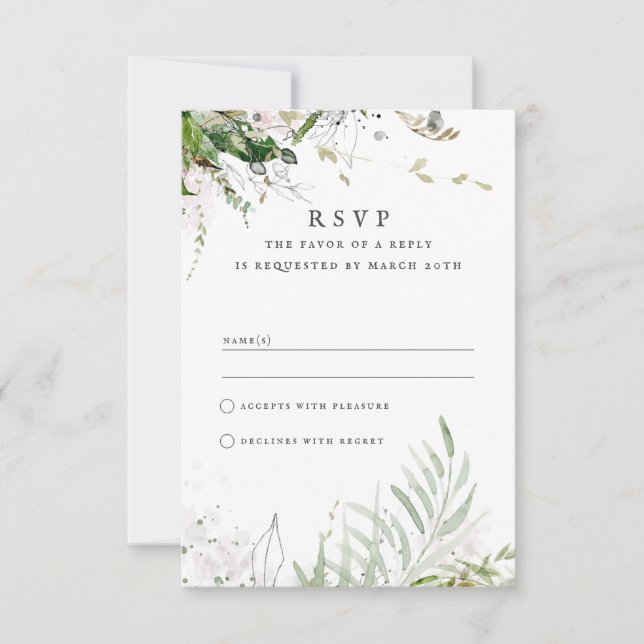 Elegant Earthy Greenerity Watercolor Wedding RSVP Karte (Vorderseite)