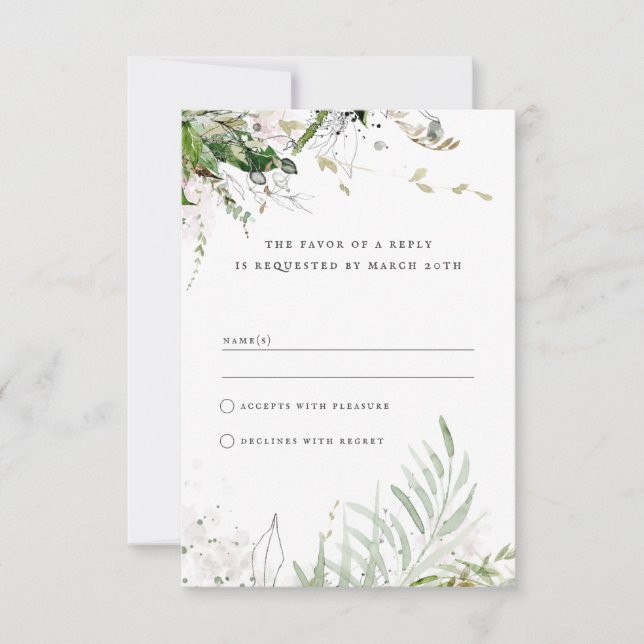 Elegant Earthy Greenerity Watercolor Wedding RSVP Karte (Vorderseite)