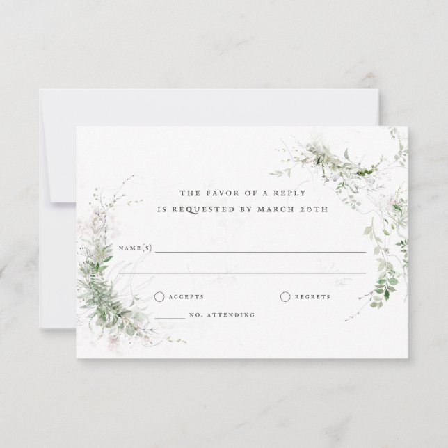Elegant Earthy Greenerity Watercolor Wedding RSVP Karte (Vorderseite)
