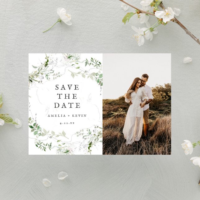 Elegant Earthy Greenery Foto Save The Date (Von Creator hochgeladen)