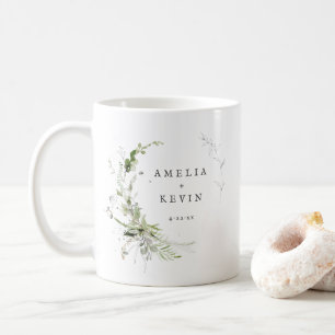 Elegant Earthy Greenery Personalisiert Names Date Kaffeetasse