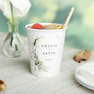 Elegant Earthy Greenery Personalisiert Names Date Pappbecher