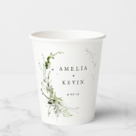Elegant Earthy Greenery Personalisiert Names Date Pappbecher