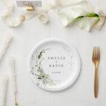 Elegant Earthy Greenery Personalisiert Names Date Pappteller<br><div class="desc">Dieses elegante Design ist vollständig anpassbar und zeichnet sich durch eine zarte Aquarellgrüne aus, die Ihre Details umrahmt. Ideal für jede schöne Veranstaltung. Das ist Teil meiner Sammlung namens "Earthy Greenery". Vielen Dank für Ihre Unterstützung und Interesse an meinem Design, und seien Sie sicher, in meinem Shop zu besuchen, um...</div>