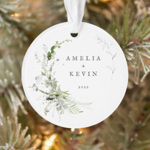 Elegant Earthy Greenery Personalisiert Names Foto Ornament