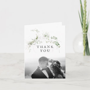 Elegant Earthy Greenery Watercolor Wedding Foto Dankeskarte