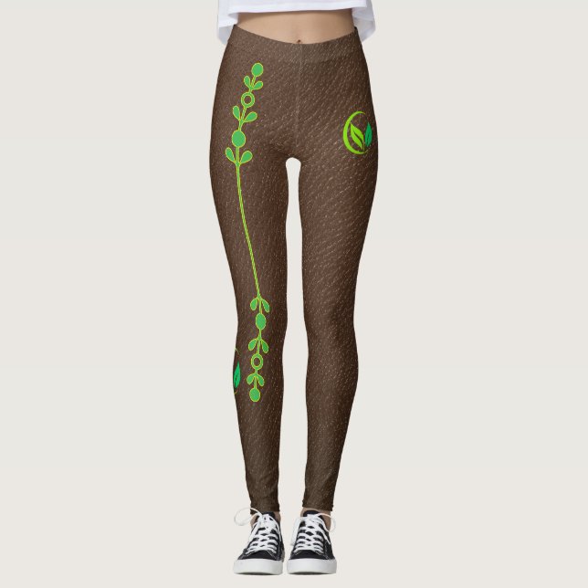 Elegant Earthy Leather Texture Leggings (Vorderseite)