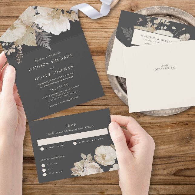 Elegant Earthy Moody Botanical Floral Wedding All In One Einladung (Von Creator hochgeladen)