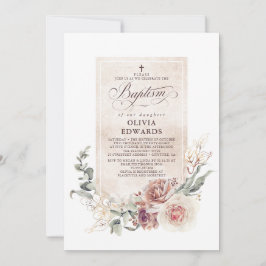 Elegant Earthy Shades Floral Natural Baptisse Einladung