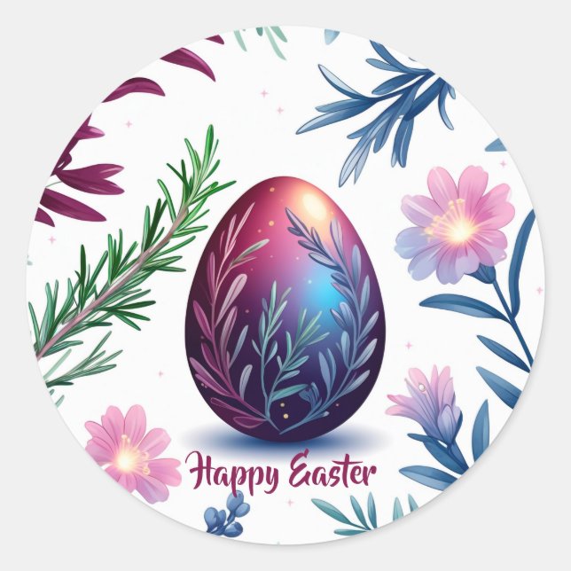 Elegant Easter Egg Botanical Art Runder Aufkleber (Vorderseite)