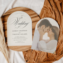 Elegant Ecru Black Calligraphy Arch Wedding Einladung