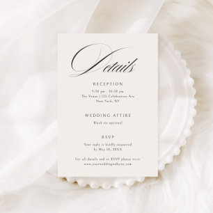 Elegant Ecru Black Calligraphy Wedding Details Begleitkarte