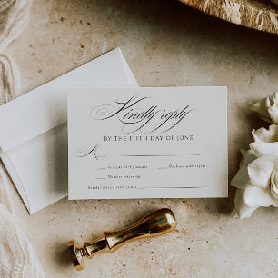 Elegant Ecru Black Calligraphy Wedding RSVP Karte
