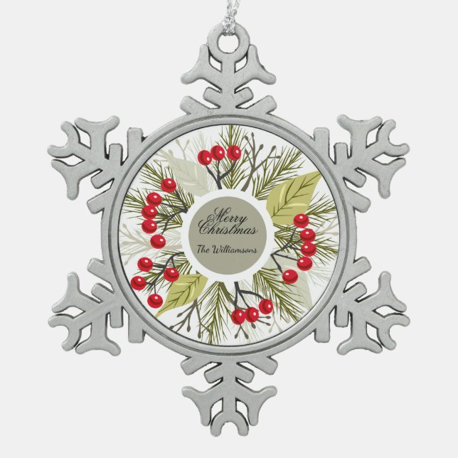 Elegant Editable Christmas/Holiday Schneeflocken Zinn-Ornament (Vorderseite)