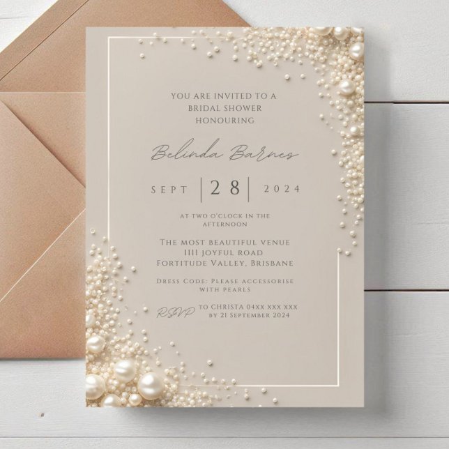 Elegant Editable Cream Seed Pearl Bridal Shower Einladung (Von Creator hochgeladen)