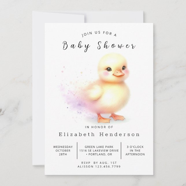 Elegant Editable Duck Baby Shower Einladung (Vorderseite)