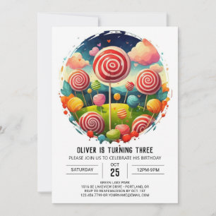 Elegant Editable Lollipop Birthday Einladung