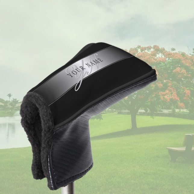 Elegant Editable Monogram Script Writing | Schwarz Golf Headcover (Von Creator hochgeladen)