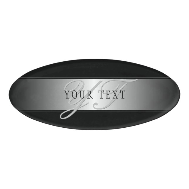 Elegant Editable Monogram Script Writing | Schwarz Namenschild (Vorderseite)