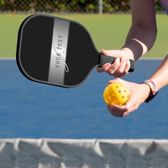 Elegant Editable Monogram Script Writing | Schwarz Pickleball Schläger (InSitu)