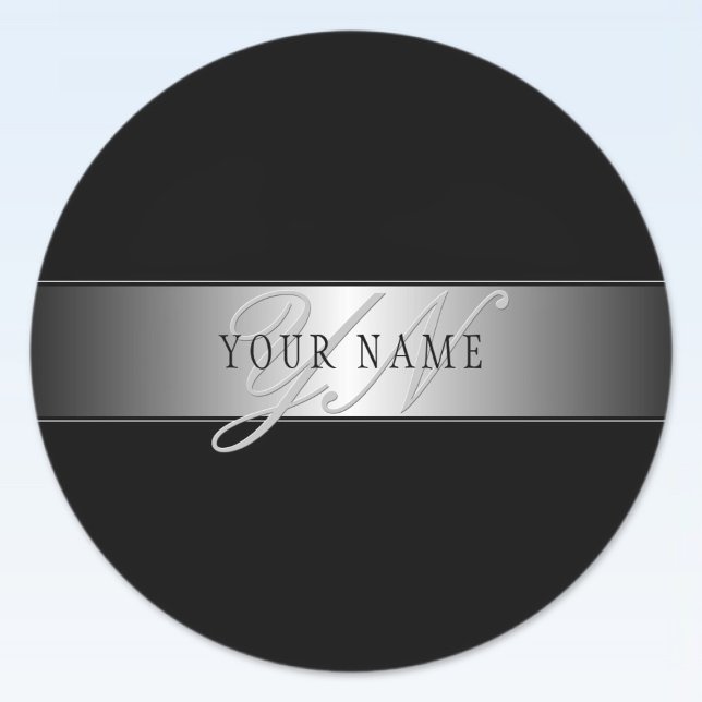 Elegant Editable Monogram Script Writing | Schwarz Runder Aufkleber (Von Creator hochgeladen)