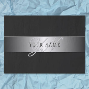 Elegant Editable Monogram Script Writing   Schwarz Seidenpapier
