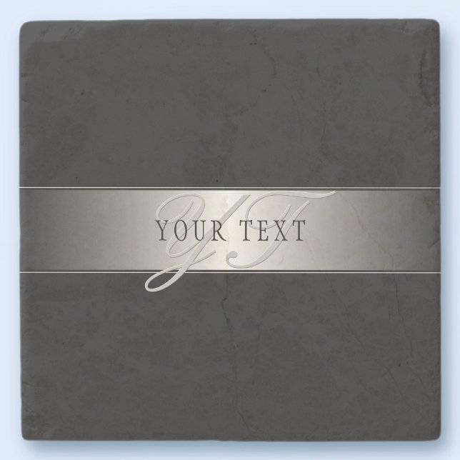 Elegant Editable Monogram Script Writing | Schwarz Steinuntersetzer (Von Creator hochgeladen)