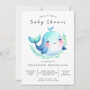 Elegant Editable Whale Baby Shower Einladung