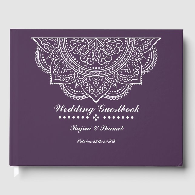 Elegant Eggplant Plum Paisley Mandala Gästebuch (Vorderseite)