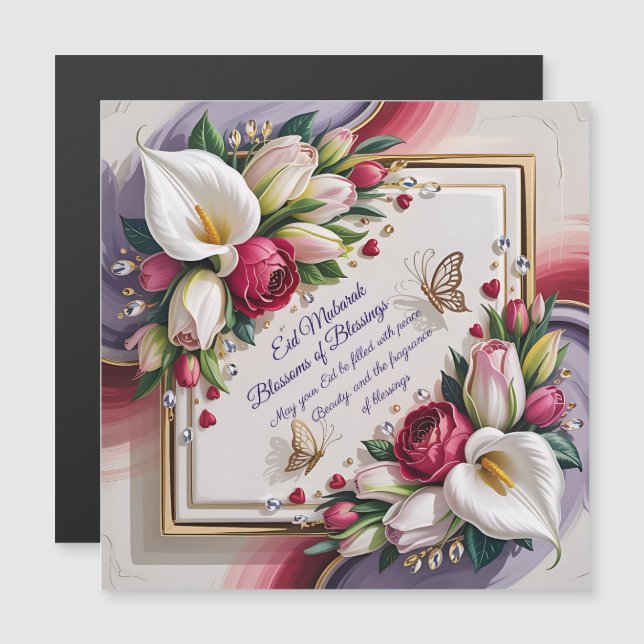 Elegant Eid Al Adha Greeting Card with White Calla Magnetkarte (Vorne/Hinten)