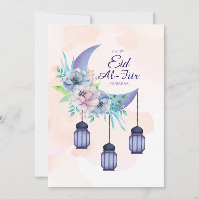 Elegant Eid al-Fitr Mubarak Card Minimal Islamic Einladung (Vorderseite)