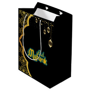 Elegant Eid Mubarak Black Gold Mittlere Geschenktüte
