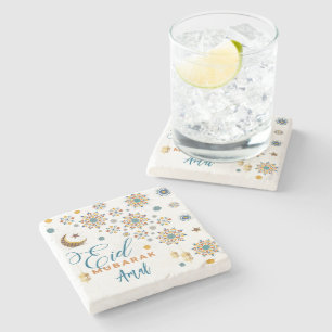 Elegant Eid Mubarak Calligraphy Moon Stars Custom Steinuntersetzer