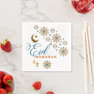 Elegant Eid Mubarak Calligraphy Moon Stars Serviette