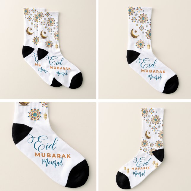 Elegant Eid Mubarak Calligraphy Moon Stars Socken (eid mubarak clothing ramadan eid al fitr muslims arabic islamic happy holiday custom name gift ideas)