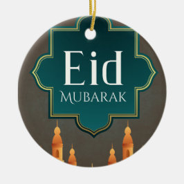 Elegant Eid Mubarak Mosque Skyline Art Keramik Ornament