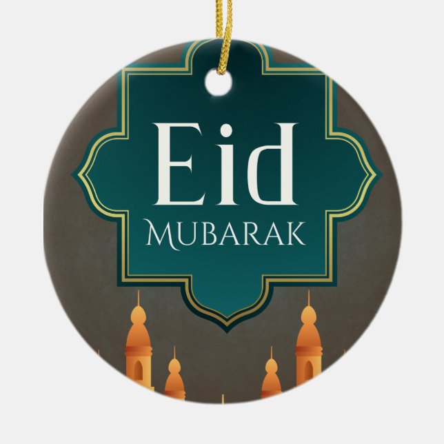 Elegant Eid Mubarak Mosque Skyline Art Keramik Ornament (Vorne)