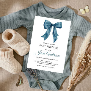 Elegant Einfach Chic Blaues Schleifen Jungen Baby- Einladung