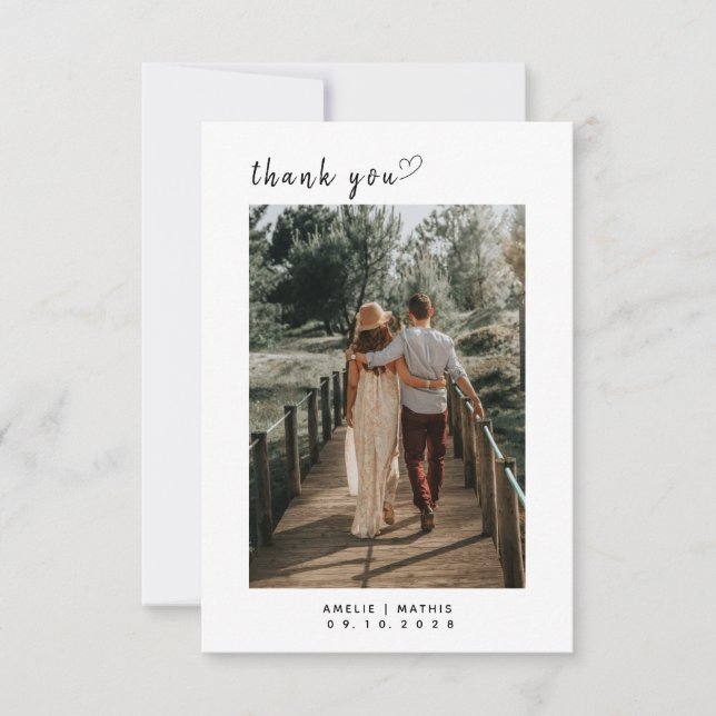 Elegant einfach mit Foto Wedding Dankeschön Card Dankeskarte (Vorderseite)