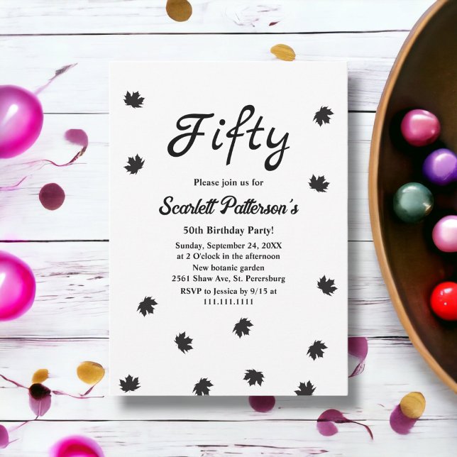 Elegant einfach schwarz und weiß Herbst 50. Geburt Einladung (Von Creator hochgeladen)