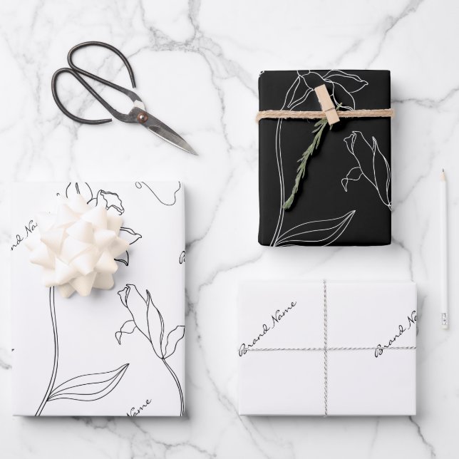 Elegant einfach schwarz-weiß geschenkpapier set (Vorderseite)