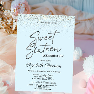 Elegant Einfache Konfetti Hellblau Sweet 16 Einladung