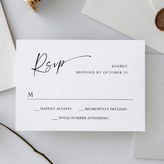 Elegant Einfache Minimalistische Kalligraphie Schw RSVP Karte (Von Creator hochgeladen)