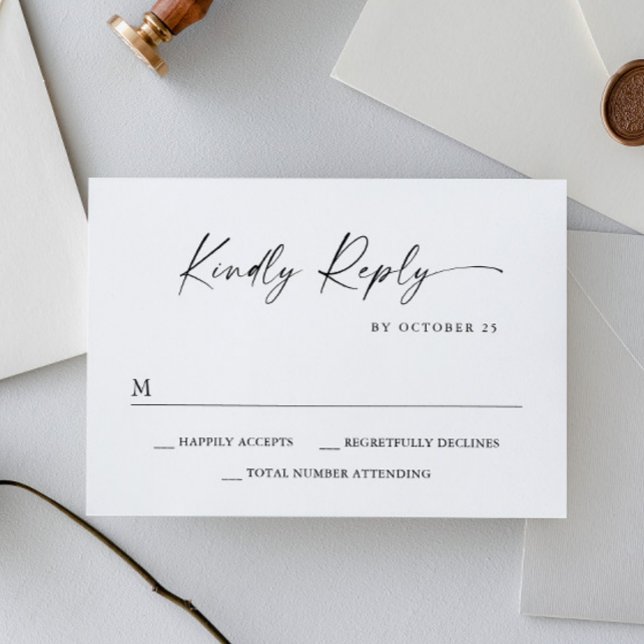 Elegant Einfache Minimalistische Kalligraphie Schw RSVP Karte (Von Creator hochgeladen)