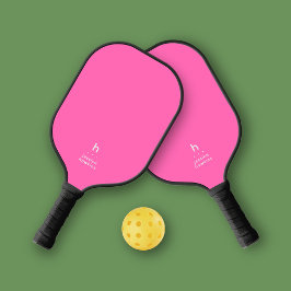 Elegant einfache Monogram Hot Pink Personal Pickleball Schläger