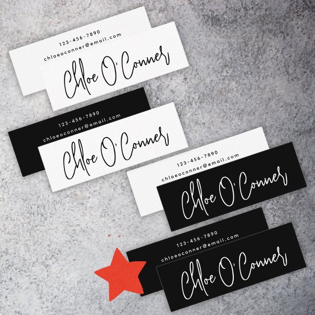 Elegant Einfaches Skriptname Schwarz Minimalistisc Mini Visitenkarte (Elegant Simple Script Name Modern Minimalist Mini Business Card)