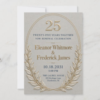 Elegant Elfenbein Goldene 25. Hochzeitstag-Vernene Einladung